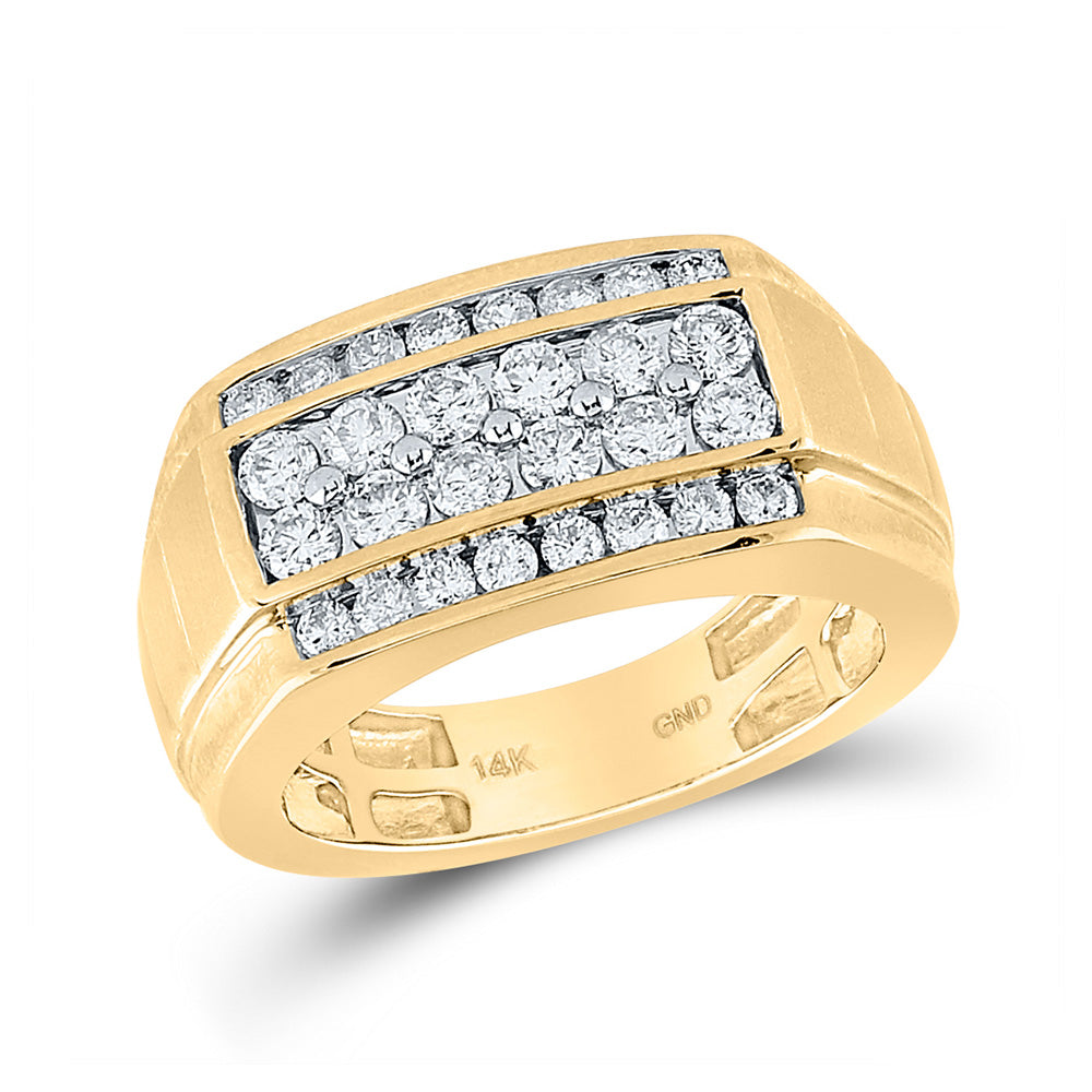 Men's Rings | 14kt Yellow Gold Mens Round Diamond Band Ring 1-1/2 Cttw | Splendid Jewellery GND