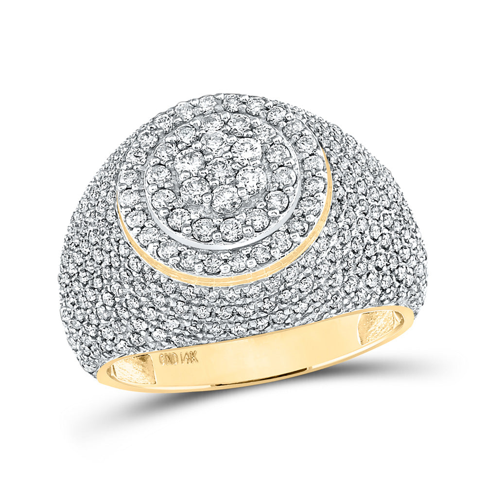 Men's Rings | 14kt Yellow Gold Mens Round Diamond Circle Cluster Ring 2 Cttw | Splendid Jewellery GND