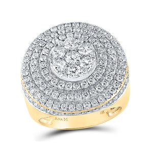 Men's Rings | 14kt Yellow Gold Mens Round Diamond Circle Flower Cluster Ring 4-1/2 Cttw | Splendid Jewellery GND