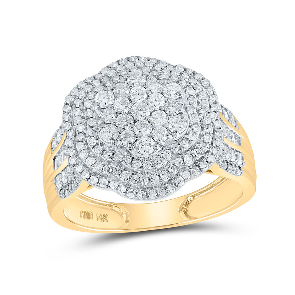 Men's Rings | 14kt Yellow Gold Mens Round Diamond Cluster Ring 1-1/2 Cttw | Splendid Jewellery GND