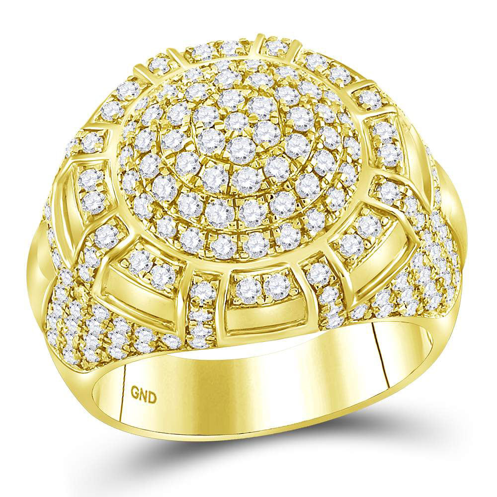 Men's Rings | 14kt Yellow Gold Mens Round Diamond Cluster Ring 3 Cttw | Splendid Jewellery GND