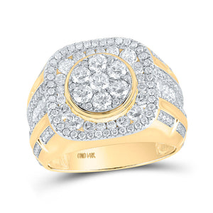 Men's Rings | 14kt Yellow Gold Mens Round Diamond Cushion Square Cluster Ring 3 Cttw | Splendid Jewellery GND