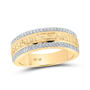Men's Rings | 14kt Yellow Gold Mens Round Diamond Greek Key Band Ring 1/3 Cttw | Splendid Jewellery GND