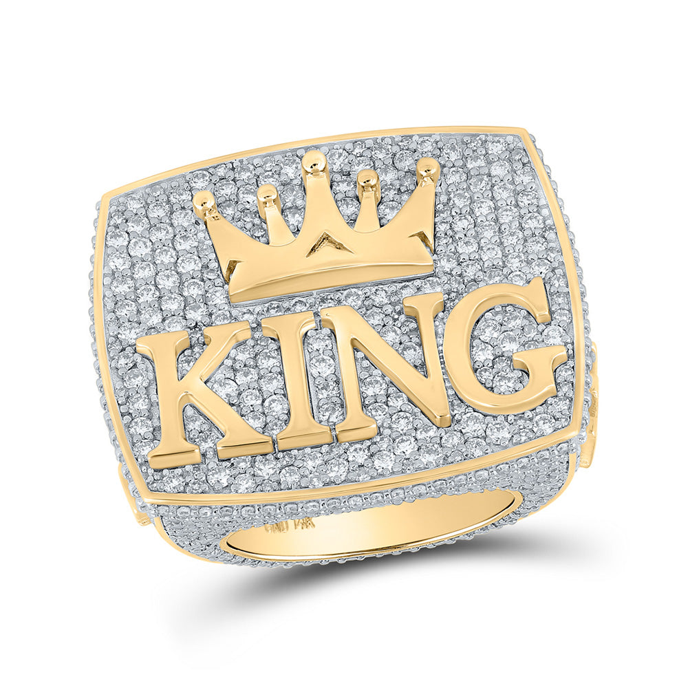 Men's Rings | 14kt Yellow Gold Mens Round Diamond KING Crown Ring 10-1/2 Cttw | Splendid Jewellery GND