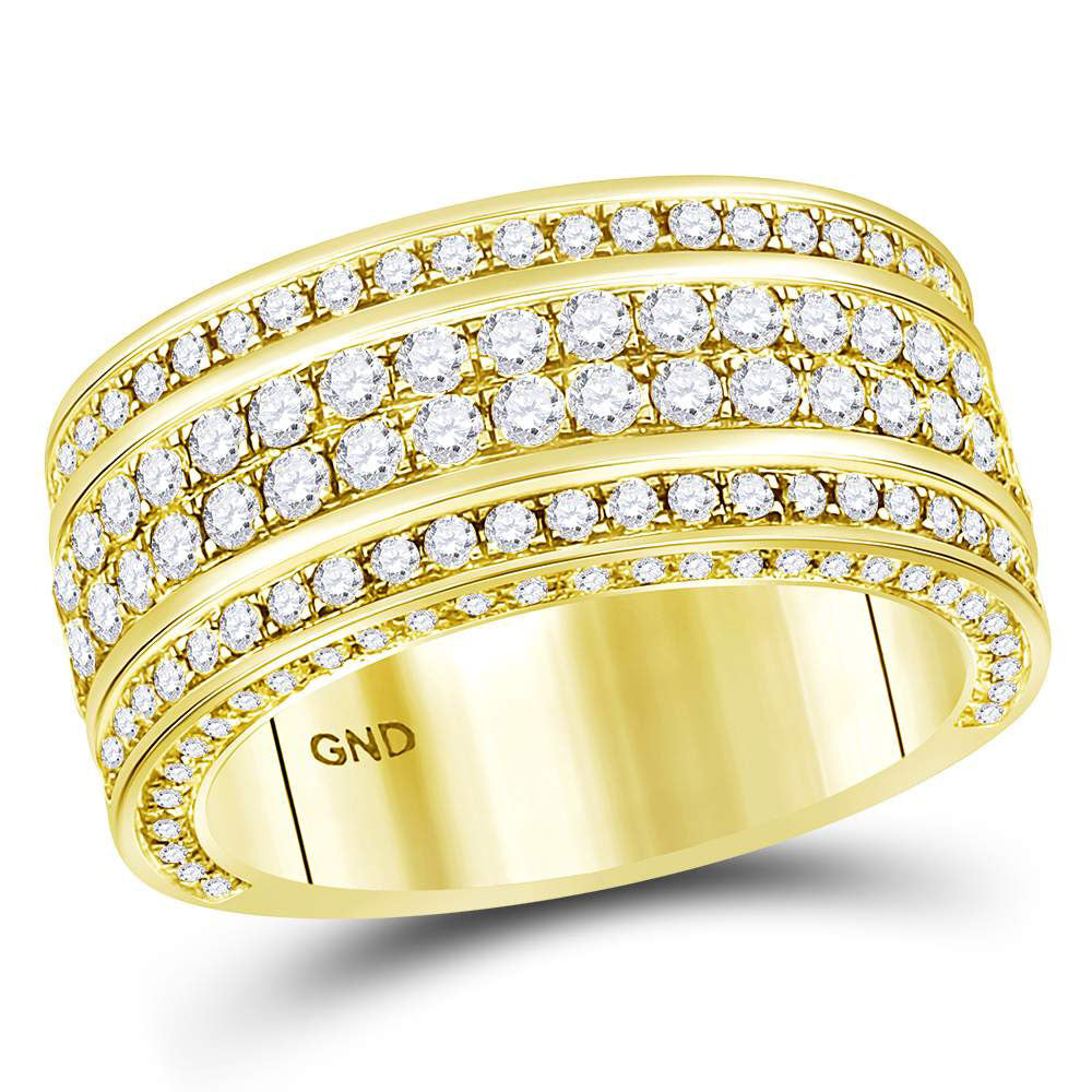 Men's Rings | 14kt Yellow Gold Mens Round Diamond Luxury Lined Band Ring 2-3/4 Cttw | Splendid Jewellery GND