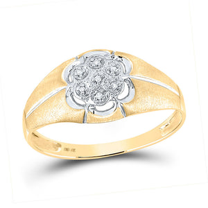 Men's Rings | 14kt Yellow Gold Mens Round Diamond Matte Cluster Ring .02 Cttw | Splendid Jewellery GND