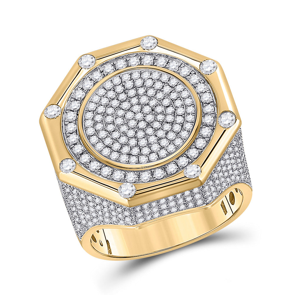 Men's Rings | 14kt Yellow Gold Mens Round Diamond Octagon Cluster Ring 2-3/4 Cttw | Splendid Jewellery GND