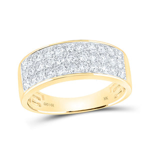 Men's Rings | 14kt Yellow Gold Mens Round Diamond Pave Band Ring 1-3/8 Cttw | Splendid Jewellery GND