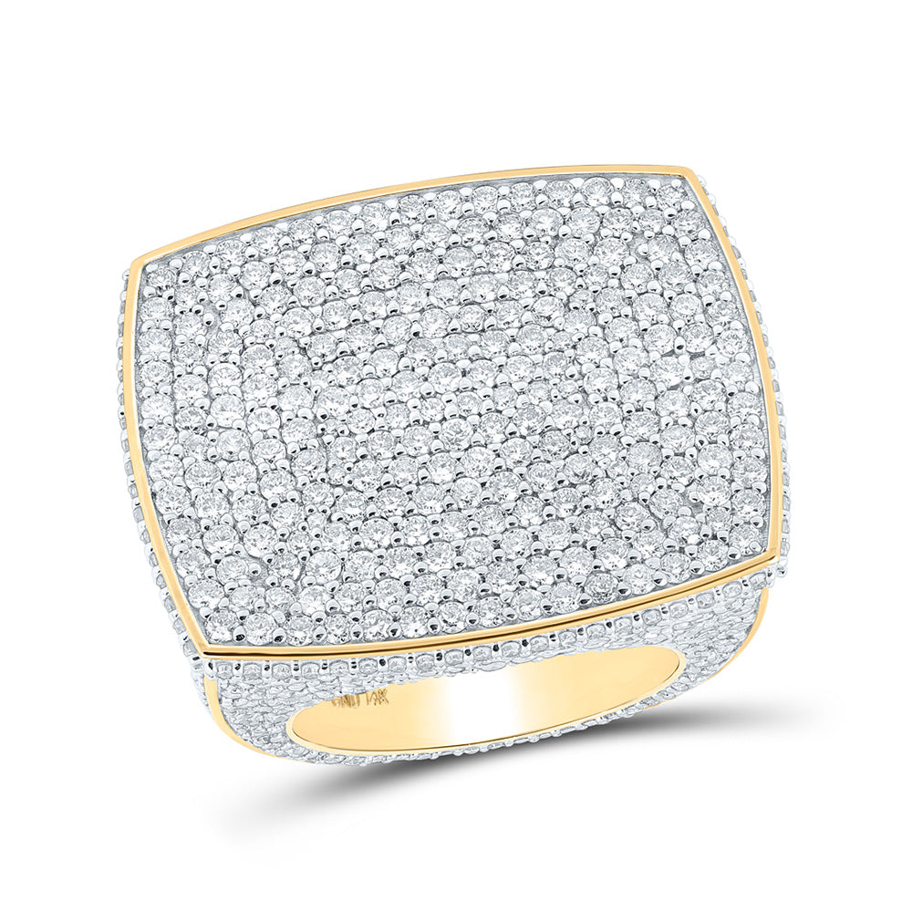 Men's Rings | 14kt Yellow Gold Mens Round Diamond Rectangle Pave Statement Ring 14 Cttw | Splendid Jewellery GND