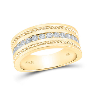 Men's Rings | 14kt Yellow Gold Mens Round Diamond Rope Inlay Machine Set Band Ring 3/4 Cttw | Splendid Jewellery GND