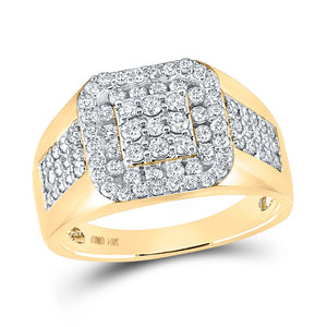 Men's Rings | 14kt Yellow Gold Mens Round Diamond Square Ring 1-1/4 Cttw | Splendid Jewellery GND