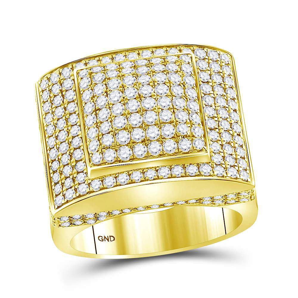 Men's Rings | 14kt Yellow Gold Mens Round Diamond Square Ring 3-3/4 Cttw | Splendid Jewellery GND