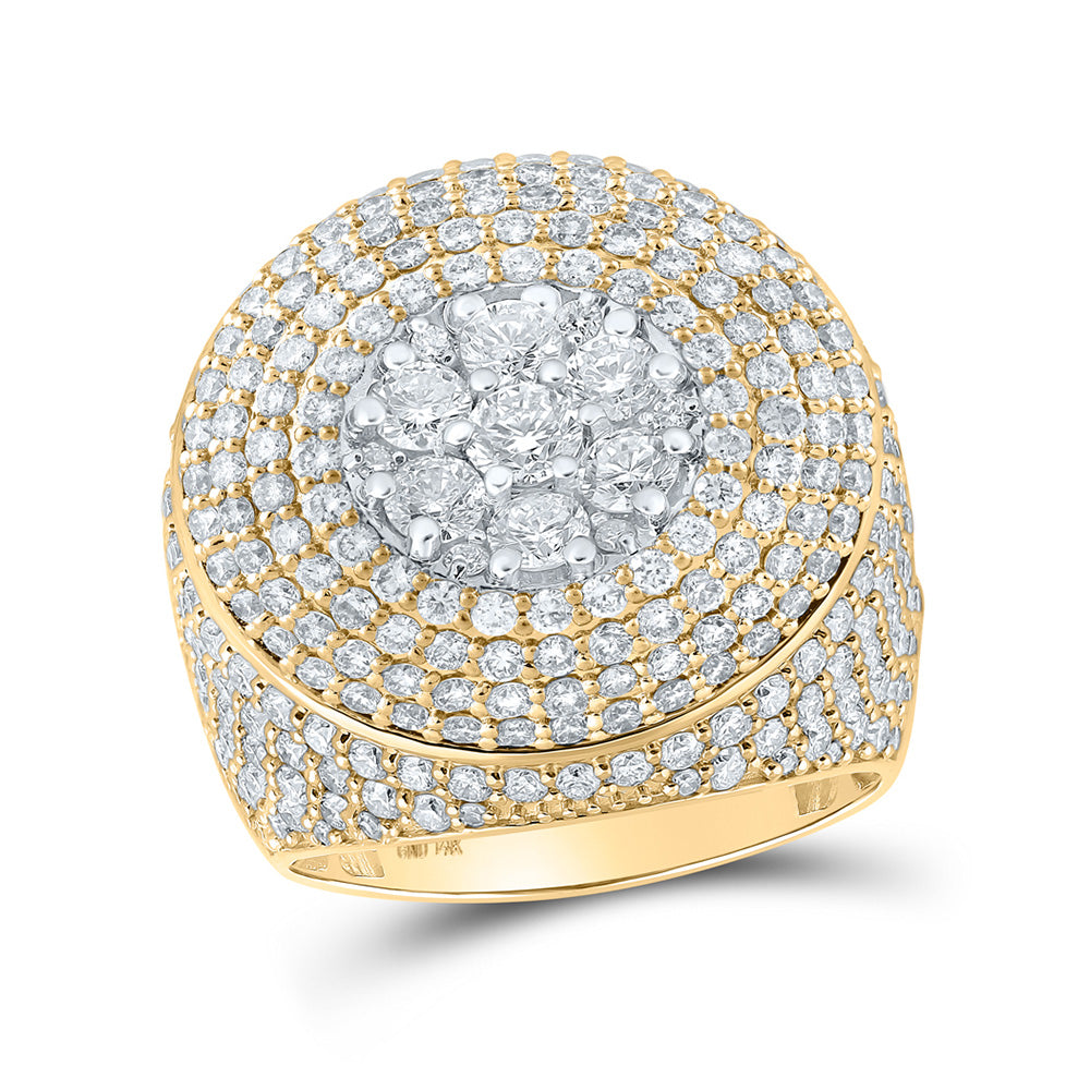 Men's Rings | 14kt Yellow Gold Mens Round Diamond Statement Cluster Circle Ring 6 Cttw | Splendid Jewellery GND