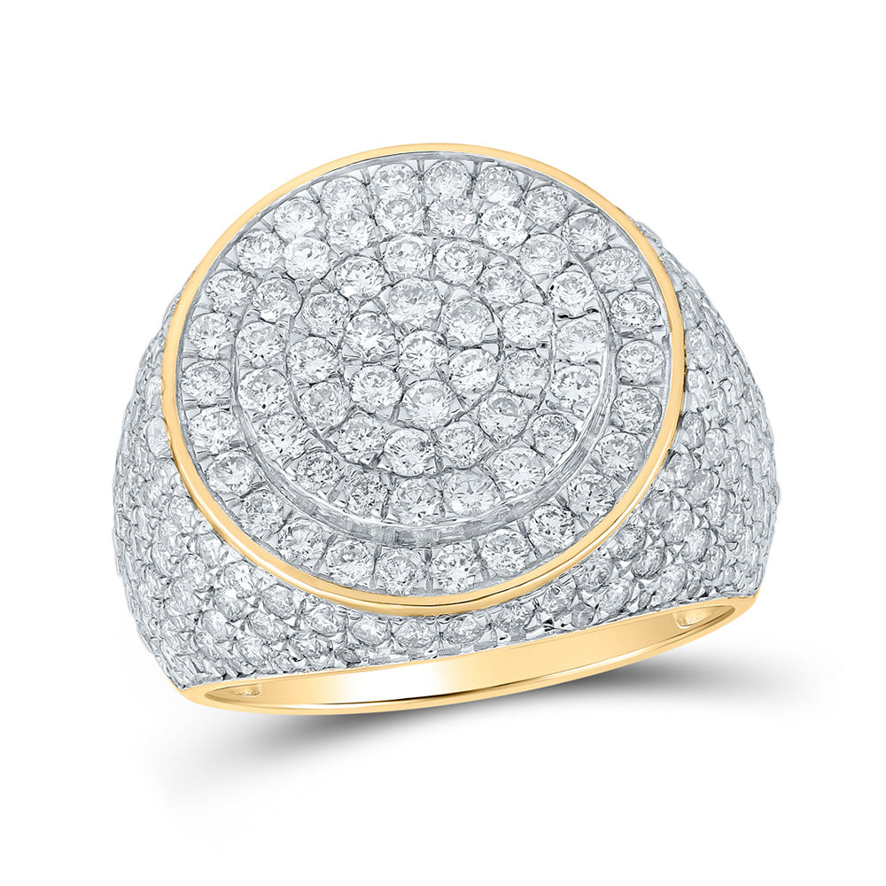 Men's Rings | 14kt Yellow Gold Mens Round Diamond Statement Pave Circle Ring 4-1/5 Cttw | Splendid Jewellery GND