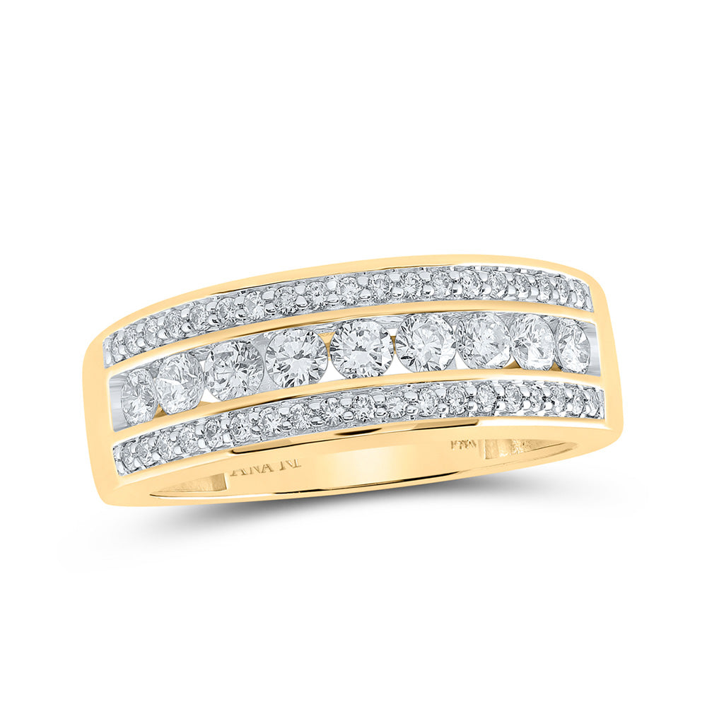 Men's Rings | 14kt Yellow Gold Mens Round Diamond Triple Row Band Ring 1 Cttw | Splendid Jewellery GND