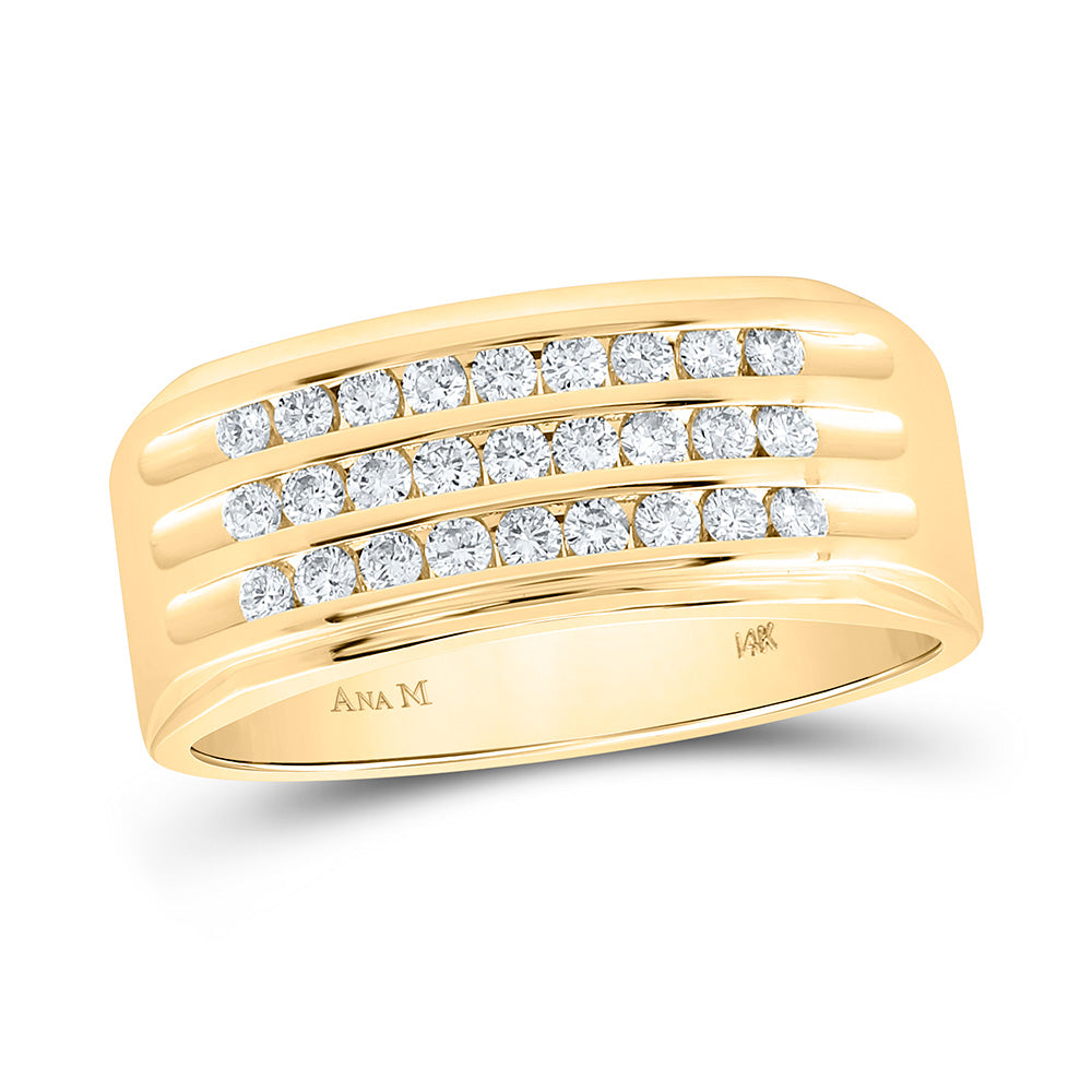 Men's Rings | 14kt Yellow Gold Mens Round Diamond Triple Row Machine-set Band Ring 1/2 Cttw | Splendid Jewellery GND