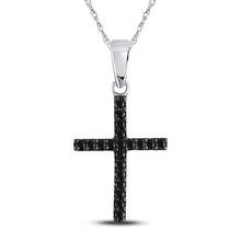 Load image into Gallery viewer, Mesmerizing Black Diamond Cross Pendant - 10kt White Gold Religious Necklace 1/5 Cttw - Splendid Jewellery