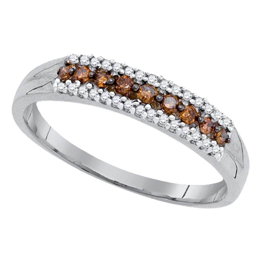 Mesmerizing Brown Diamond Elegance | 10kt White Gold Womens Round Brown Diamond Band Ring 1/5 Cttw - Splendid Jewellery