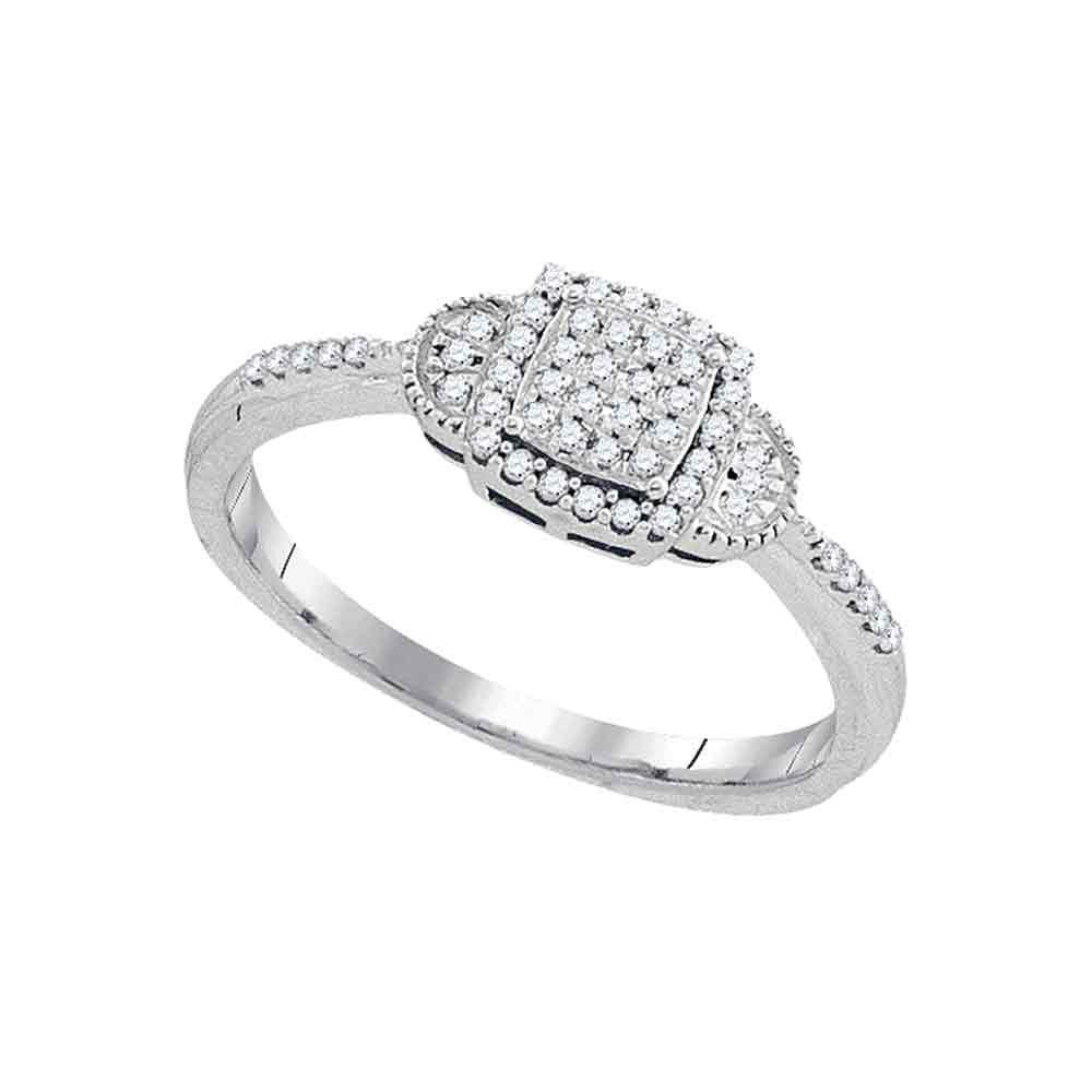 Mesmerizing Diamond Cluster Ring | 10kt White Gold Womens Round Diamond Square Cluster Ring 1/6 Cttw - Splendid Jewellery