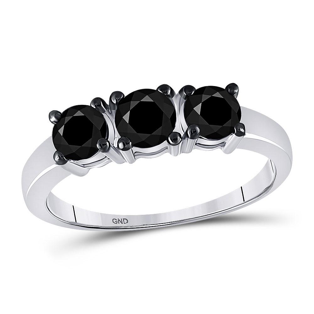 Mesmerizing Midnight Sparkle 10kt White Gold 3 - Stone Black Diamond Bridal Wedding Ring - Splendid Jewellery