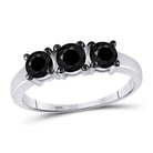 Mesmerizing Midnight Sparkle 10kt White Gold 3 - Stone Black Diamond Bridal Wedding Ring - Splendid Jewellery