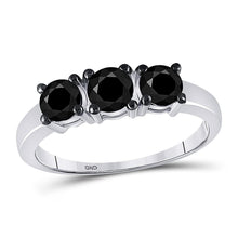Load image into Gallery viewer, Mesmerizing Midnight Sparkle 10kt White Gold 3 - Stone Black Diamond Bridal Wedding Ring - Splendid Jewellery
