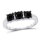 Mesmerizing Midnight Sparkle 10kt White Gold 3 - Stone Black Diamond Bridal Wedding Ring - Splendid Jewellery