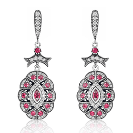 Natural Sterling Silver CZ Red Crystal Vintage Earrings for women Splendid Jewellery