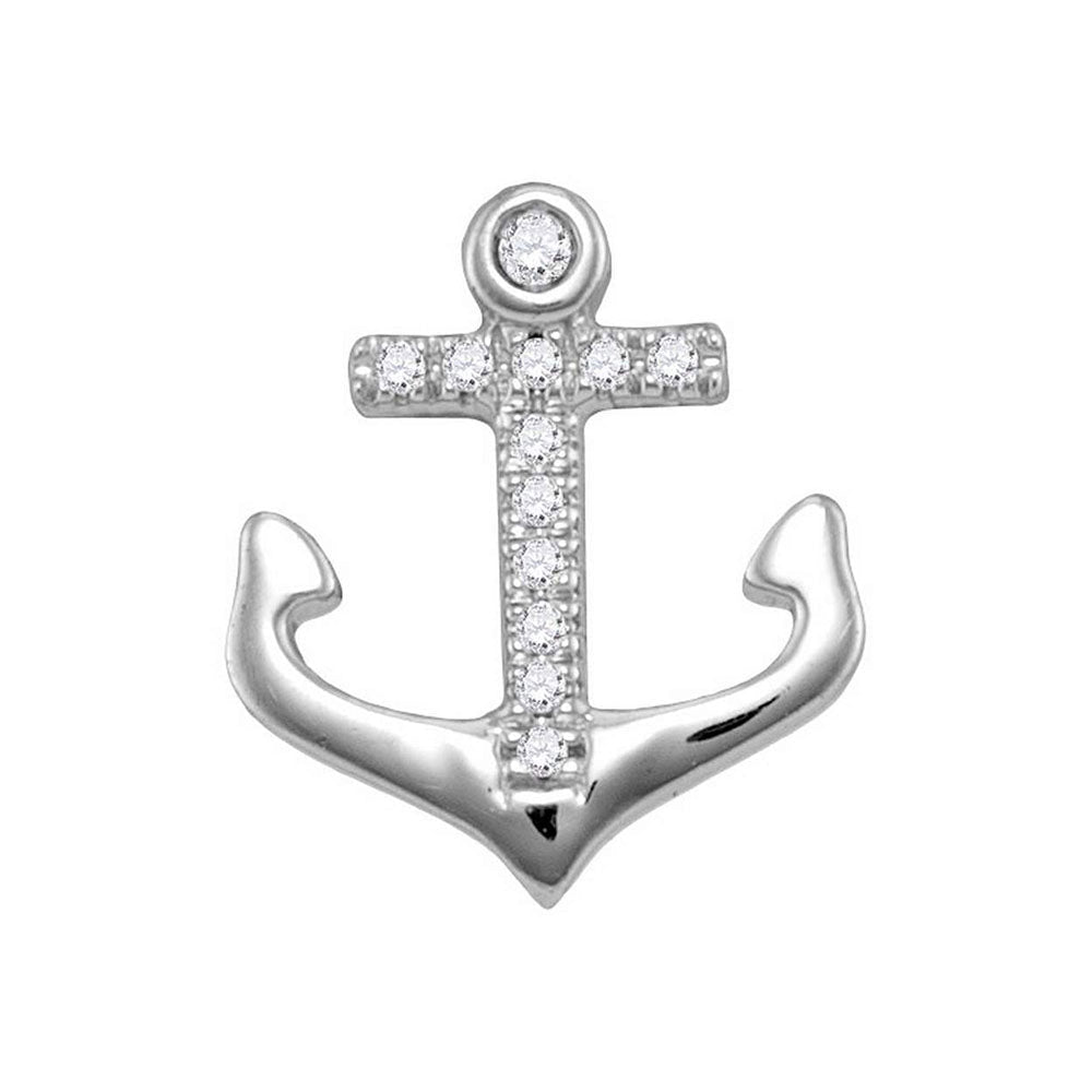 Nautical Dreams: 10kt White Gold Women's Round Diamond Anchor Wheel Stud Earrings - Splendid Jewellery