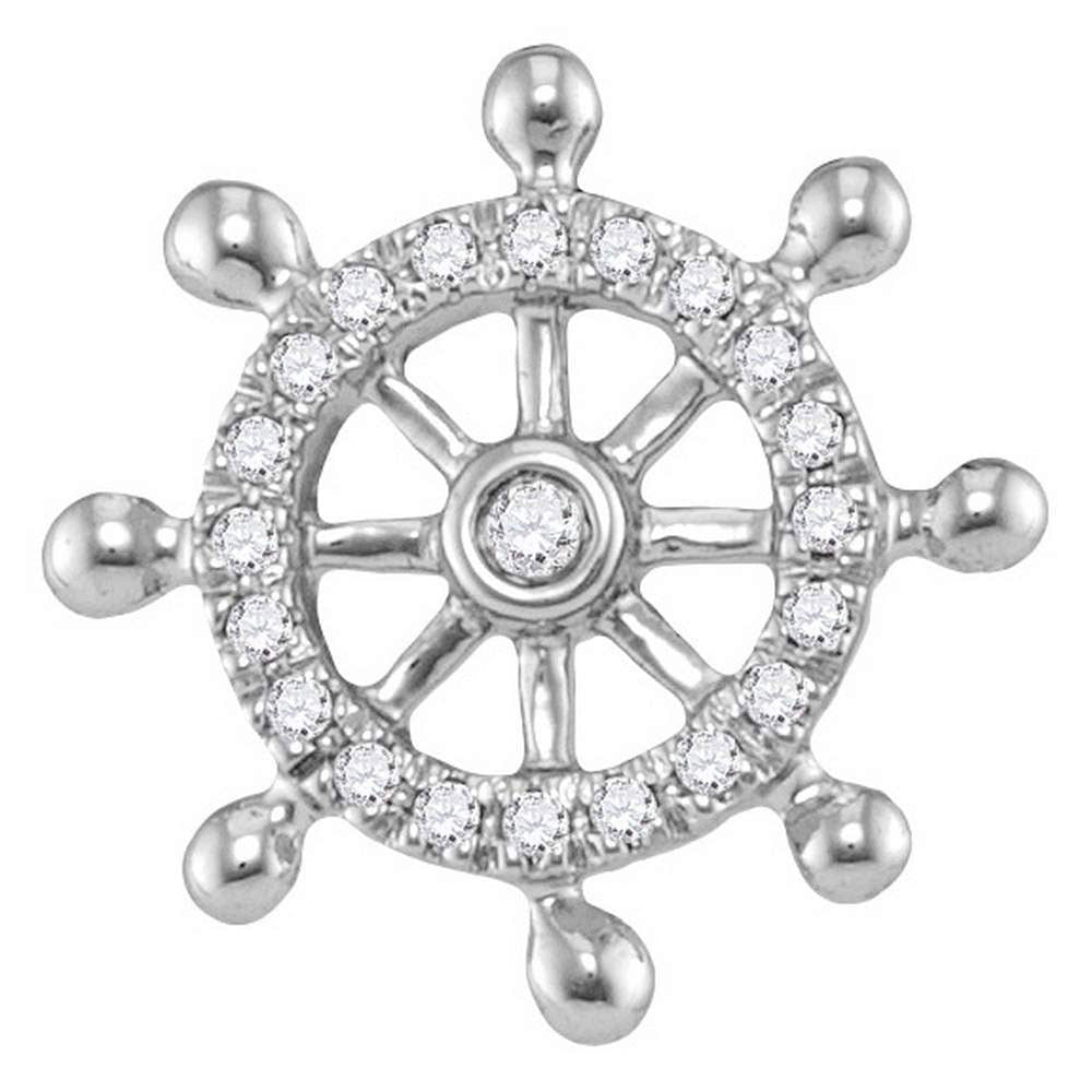 Nautical Dreams: 10kt White Gold Women's Round Diamond Anchor Wheel Stud Earrings - Splendid Jewellery