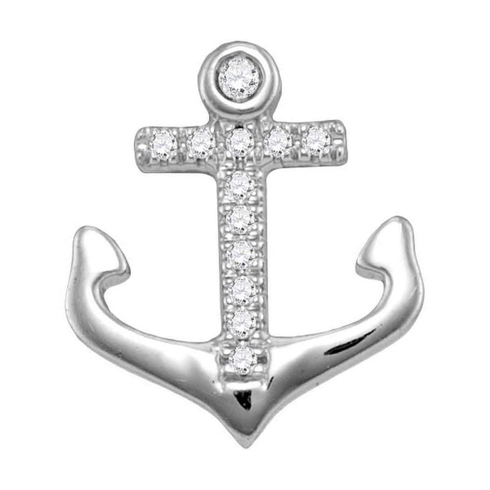 Nautical Dreams: 10kt White Gold Women's Round Diamond Anchor Wheel Stud Earrings - Splendid Jewellery