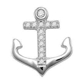 Nautical Dreams: 10kt White Gold Women's Round Diamond Anchor Wheel Stud Earrings - Splendid Jewellery