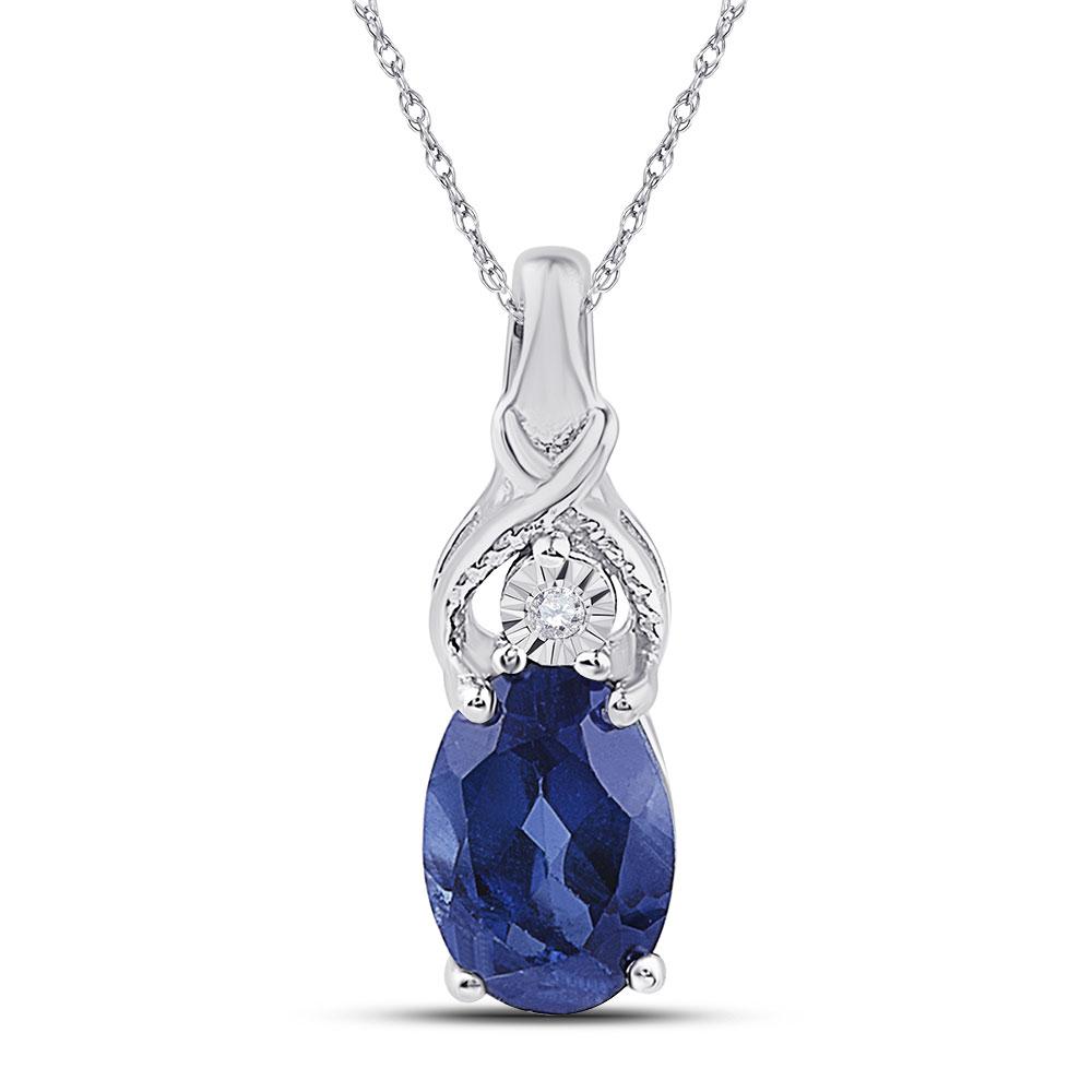 Oceanic Elegance: Sterling Silver Blue Sapphire Diamond Pendant - Splendid Jewellery