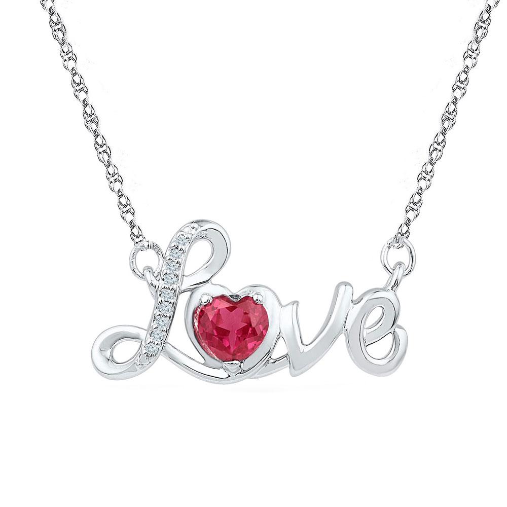 Passion's Embrace: Sterling Silver Heart Necklace with Lab - Created Ruby and Diamond Accents - Splendid Jewellery