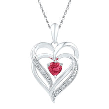 Load image into Gallery viewer, Passion's Embrace: Sterling Silver Lab - Created Ruby &amp; Diamond Heart Pendant - Splendid Jewellery