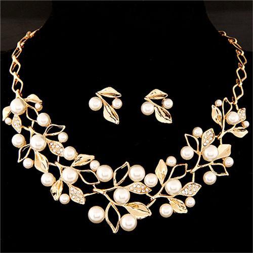 Pearl & Crystal Bridal Jewelry Set in Captivating Floral Design - Splendid Jewellery