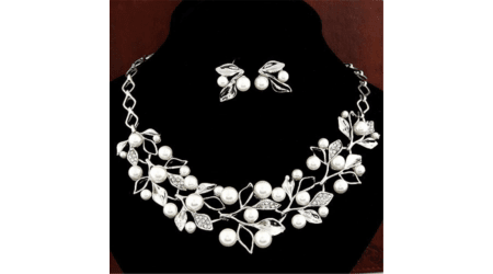 Pearl & Crystal Bridal Jewelry Set in Captivating Floral Design - Splendid Jewellery