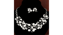 Load image into Gallery viewer, Pearl &amp; Crystal Bridal Jewelry Set in Captivating Floral Design - Splendid Jewellery