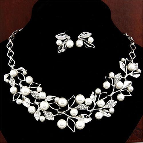 Pearl & Crystal Bridal Jewelry Set in Captivating Floral Design - Splendid Jewellery