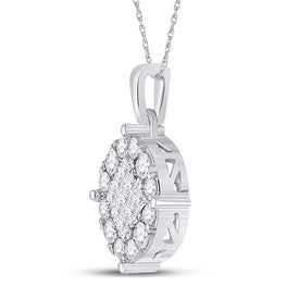 Princess Brilliance Diamond Pendant | 14kt White Gold Circle Cluster Necklace 1 Cttw - Splendid Jewellery