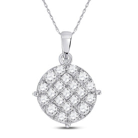 Princess Brilliance Diamond Pendant | 14kt White Gold Circle Cluster Necklace 1 Cttw - Splendid Jewellery