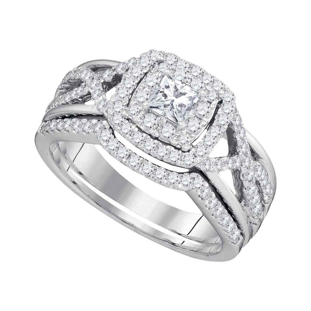 Princess Diamond Elegance | 14kt White Gold Bridal Wedding Ring Band Set 7/8 Cttw - Splendid Jewellery