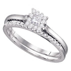Princess Elegance: 10kt White Gold Diamond Halo Bridal Wedding Ring Band Set - Splendid Jewellery