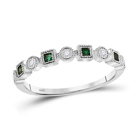 Princess Emerald Diamond Square Dot Stackable Band Ring - Splendid Jewellery