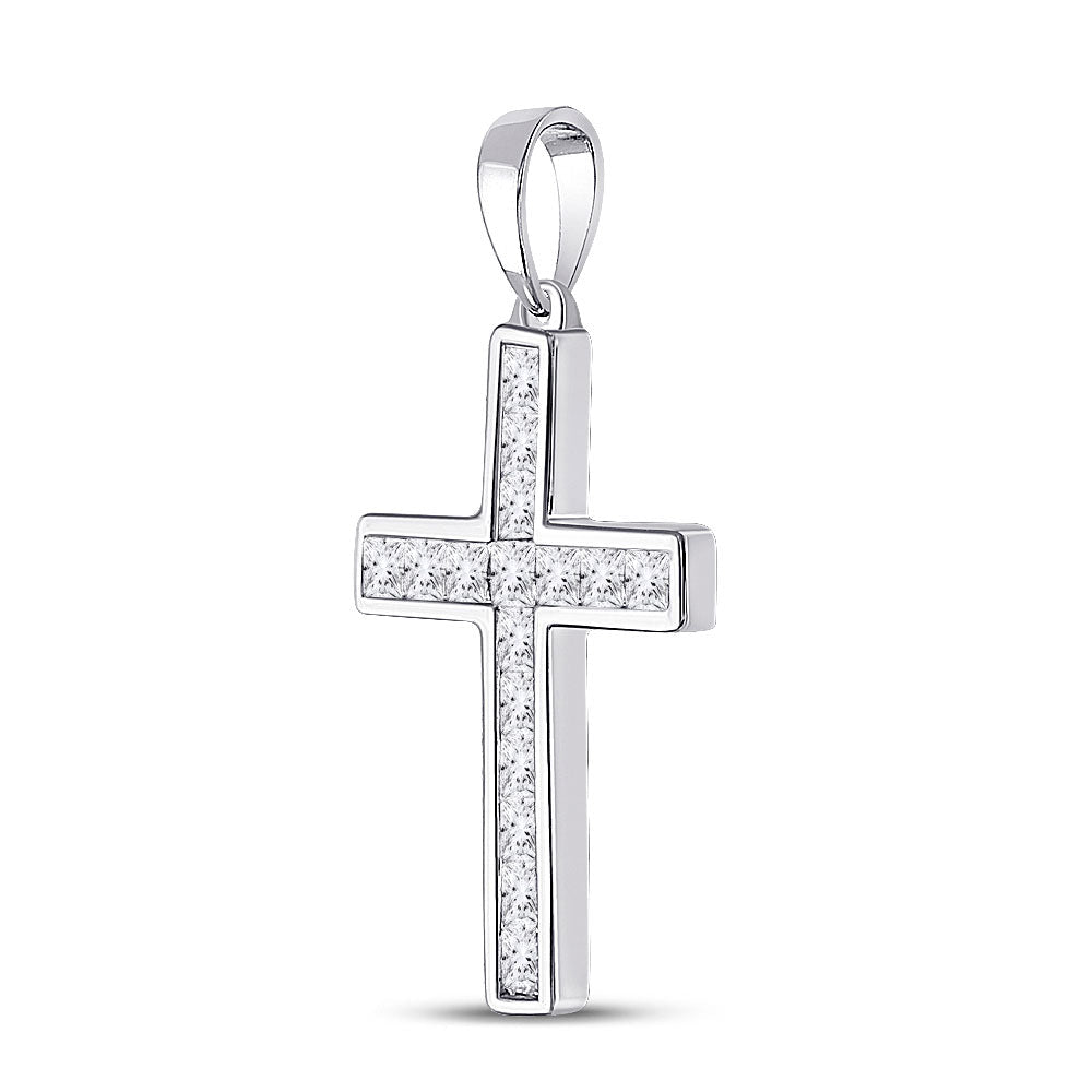 Princess Sparkle Diamond Cross Pendant | 14kt White Gold Womens Princess Diamond Cross Pendant 5/8 Cttw | Splendid Jewellery - Splendid Jewellery