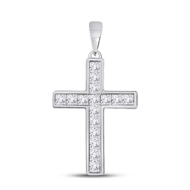 Princess Sparkle Diamond Cross Pendant | 14kt White Gold Womens Princess Diamond Cross Pendant 5/8 Cttw | Splendid Jewellery - Splendid Jewellery