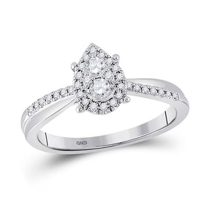 Promise Ring | 10kt White Gold Womens Round Diamond Cluster Pear Promise Ring 1/4 Cttw | Splendid Jewellery GND