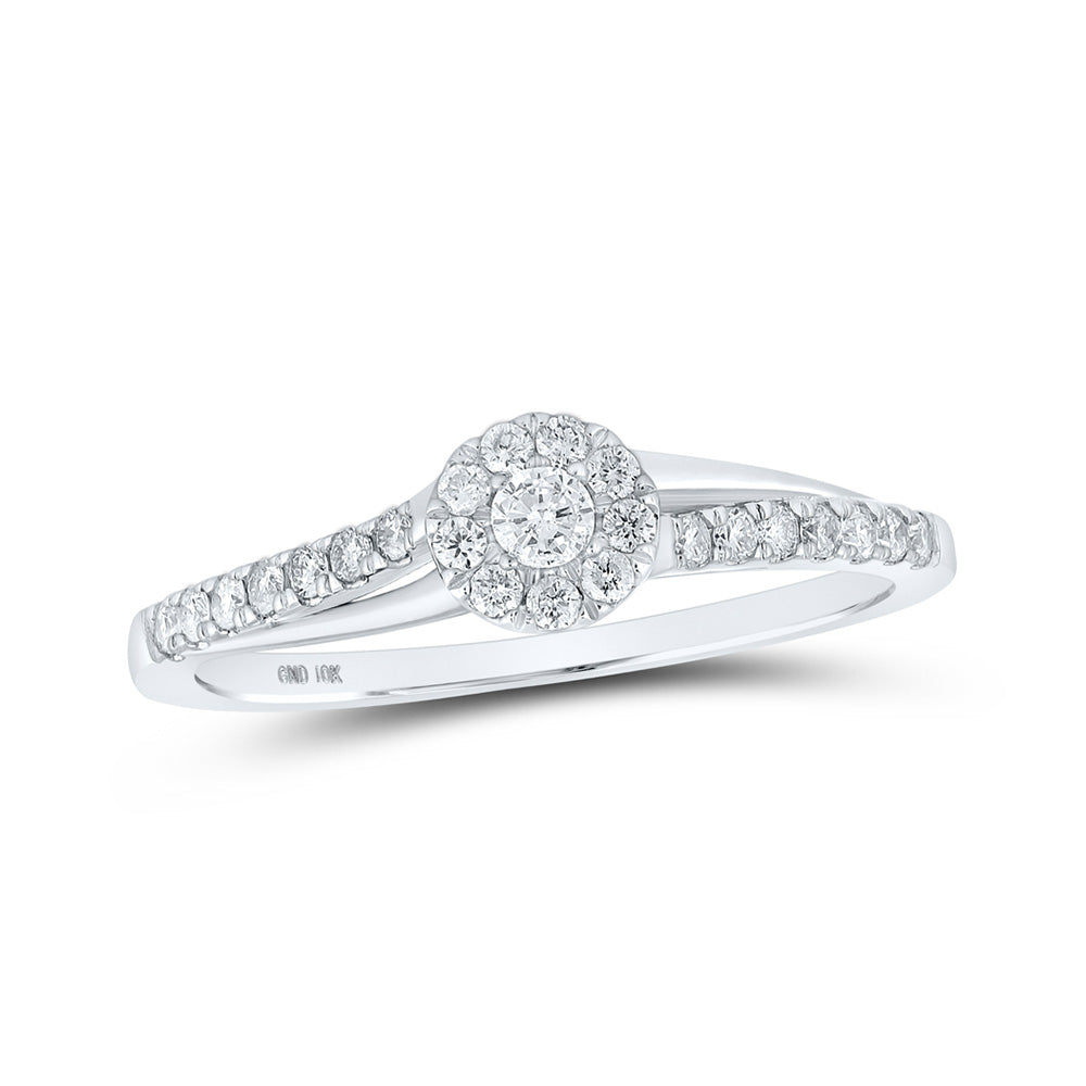 Promise Ring | 10kt White Gold Womens Round Diamond Halo Promise Ring 1/4 Cttw | Splendid Jewellery GND