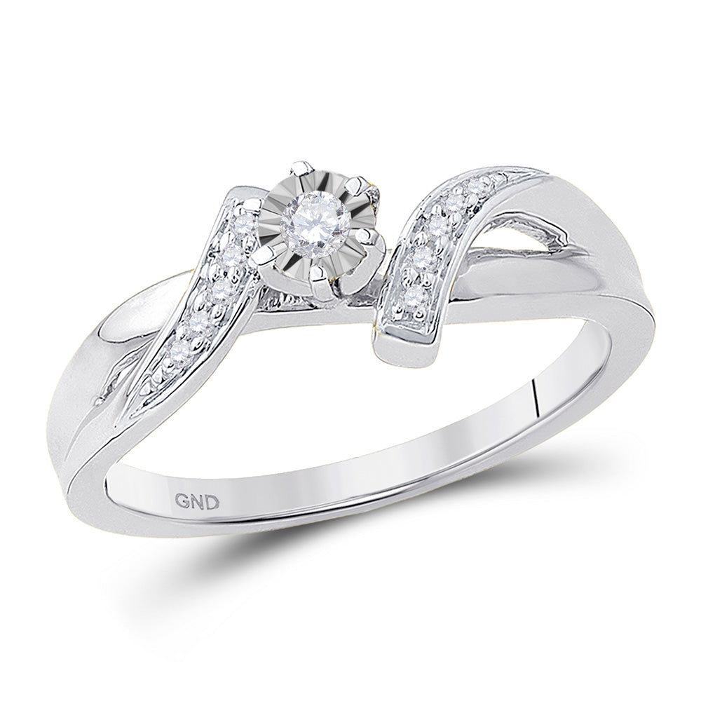 Promise Ring | 10kt White Gold Womens Round Diamond Solitaire Promise Ring 1/10 Cttw | Splendid Jewellery GND