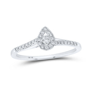 Promise Ring | 10kt White Gold Womens Round Diamond Teardrop Halo Promise Ring 1/5 Cttw | Splendid Jewellery GND